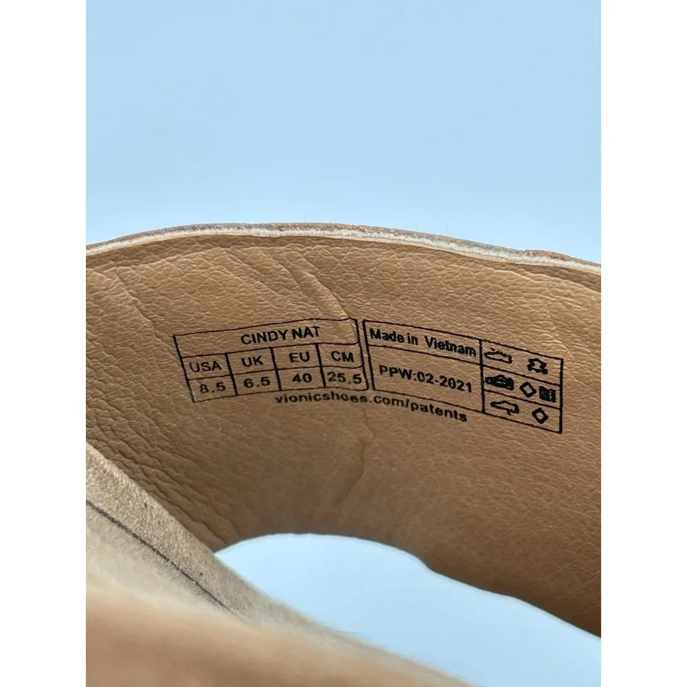 Vionic Cindy Nat Sandals Womens 8.5 Brown Leather Thong Slide Comfort Shoes